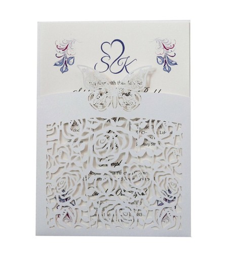 Laser Cut Rose Butterfly Wedding Invitation Card Hotel Business Greeting Cards - Picture 6 of 24
