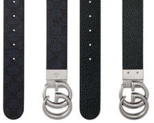 NEW GUCCI GG MARMONT BLUE DARK BLUE REVERSIBLE LEATHER CANVAS LOGO BELT 95/38