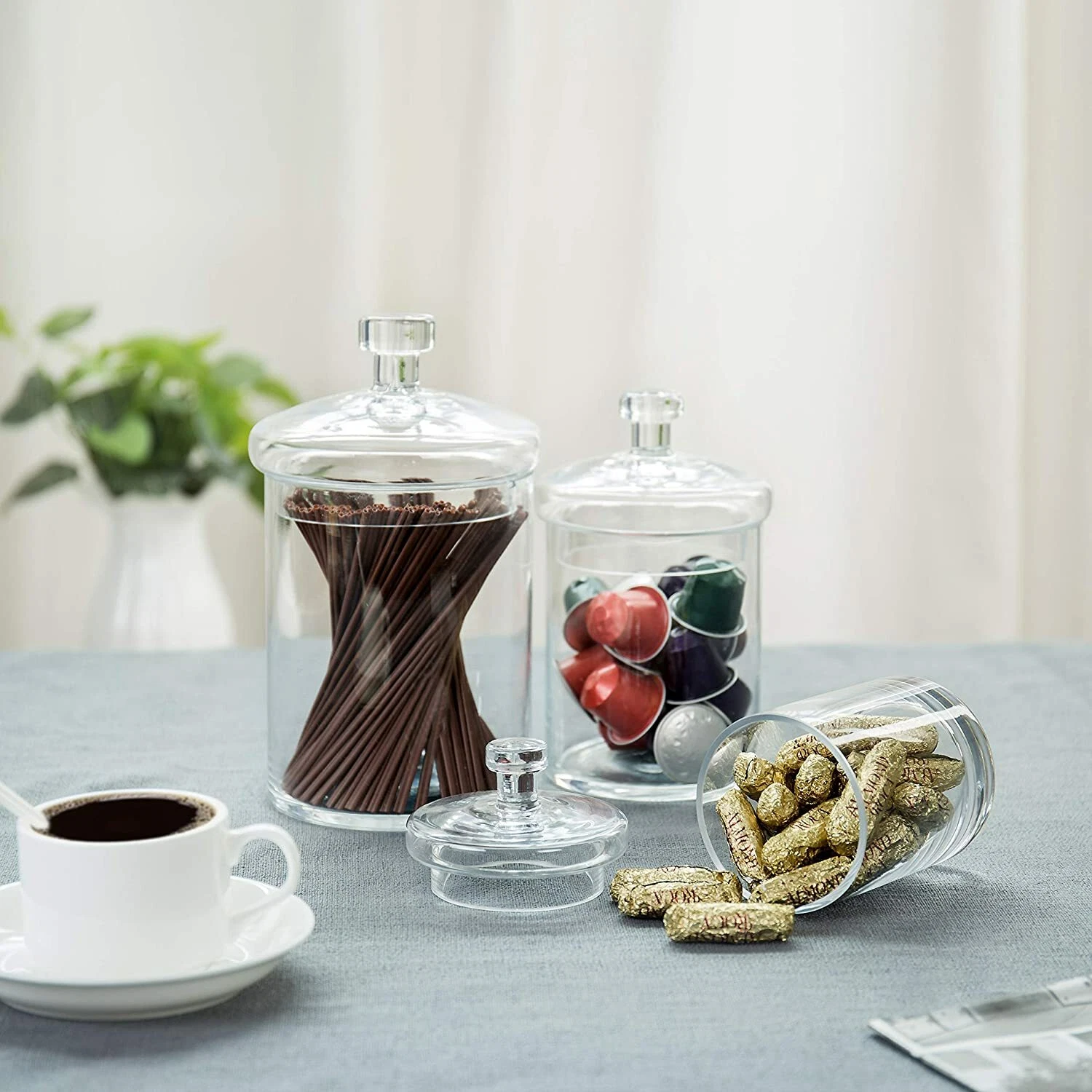 Decorative Clear Glass Cylinder Apothecary Storage Jars with Lids, Set of 3
Opens in a new window or