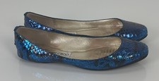 Jimmy Choo Python Embossed Leather Blue Ballet Flats Sz 37