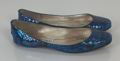   Jimmy Choo Python Embossed Leather Blue Ballet Flats Sz 37