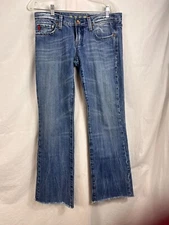 Vigoss Chic & Moda Jeans Women Size 29 M Low Straight Loves slice Raw Denim Blue