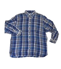 Ben Silver mens 18 34 blue white plaid 100 linen oxford dress shirt EUC