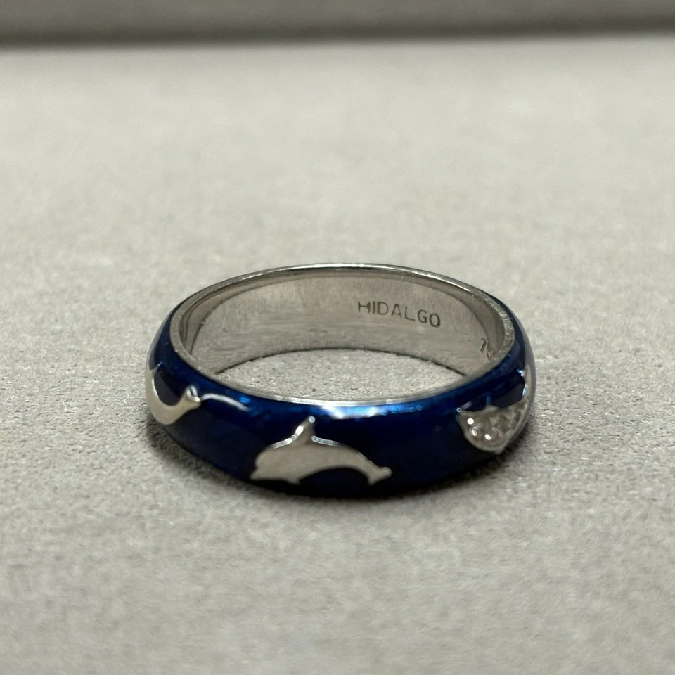 Hidalgo 18k White Gold Diamond Blue Enamel Dolphin Ring Size 7 -6.42g - Image 3 of 4