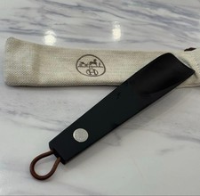 Auth Hermes Sellier Serie Short Shoehorn Beech Wood Leather Black w/Dust Bag