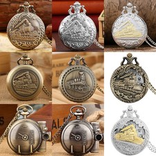 Reloj Bolsillo Tren Vapor Ferrocarril Cuarzo Multiestilo Locomotora Diseños con Cadena