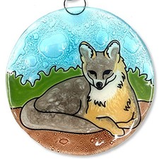 Ruth's Ethical Goods Gray Fox Christmas Tree Ornament - Art Glass Light Catcher