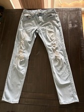 Hollister Women's Skinny Distressed Denim Light Blue Jeans Button Zip Pockets