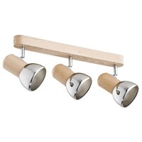 Deckenstrahler 3-Flammig Holz Metall Chrom E27 Flexibel 54 Cm Deckenlampe Flur