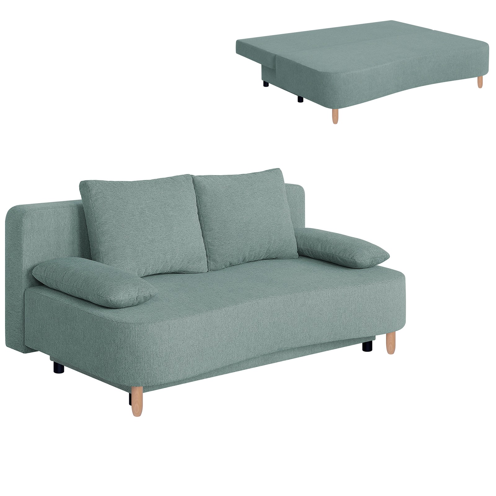 Schlafsofa - eisblau - Federkern - Staukasten Sofa Couch Gästecouch Gästesofa