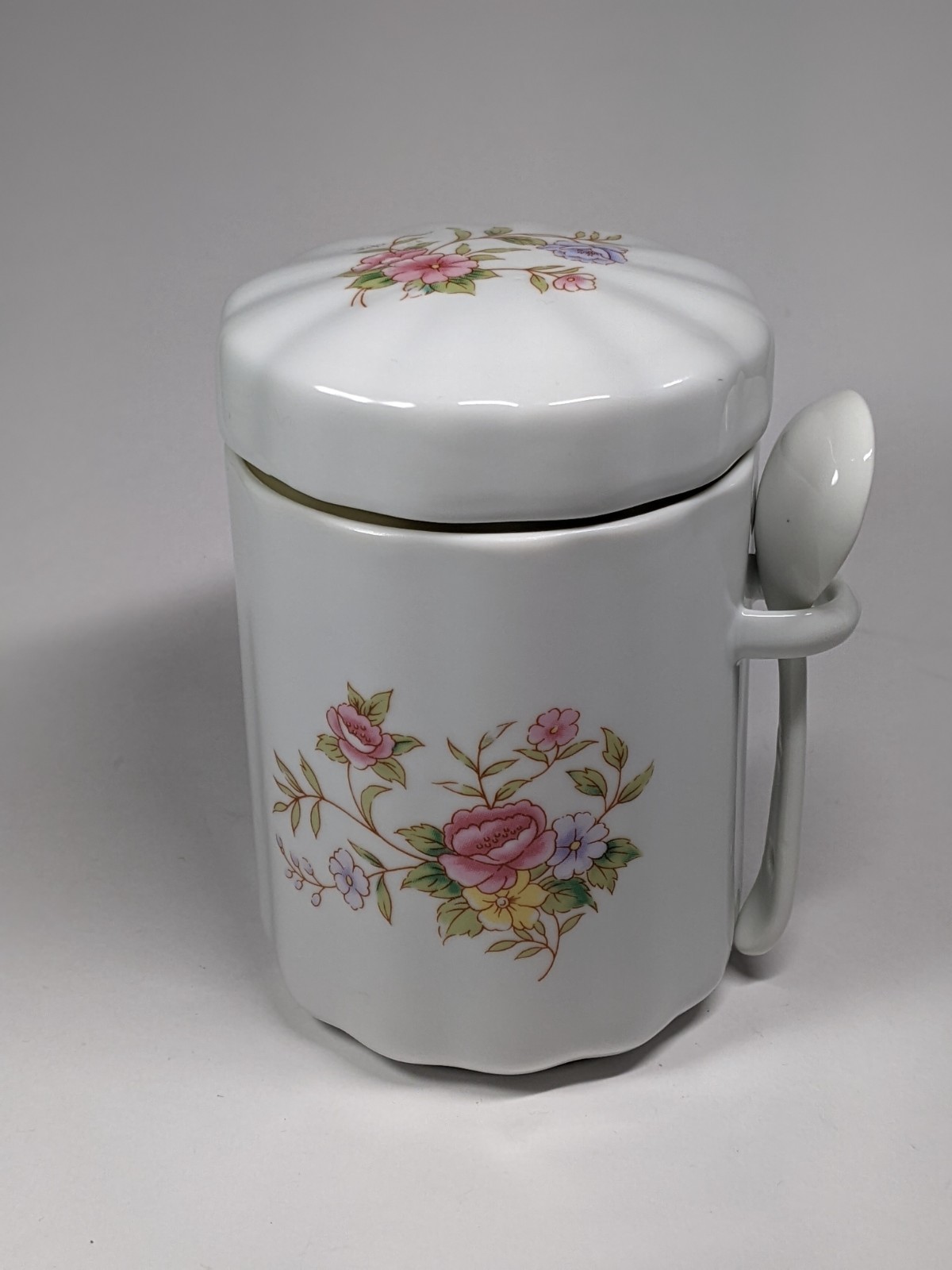 Vintage 1988 FTDA Ceramic Canister Sugar Jar Coffee Container with Lid and Spoon