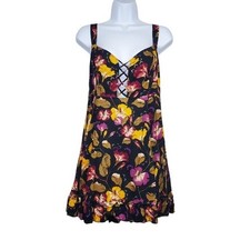 Free People Womens Black Floral Print Lattice Lovers Mini Dress Size S