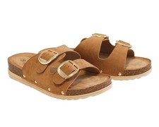 Damen Pantoletten mit Verstellbarer Schnalle Bequeme Sandalen mit Kork Fußbett