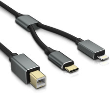 Otraki 2-In-1 MIDI Cable for Instruments 4.9FT, for Lightning/Typ C to USB B Pri