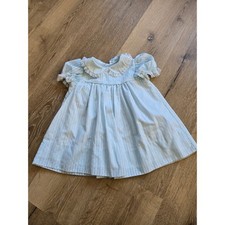 Vintage Bryan Baby Girl Dress Blue Polka Dot Lace Trim Peter Pan Collar T2 USA