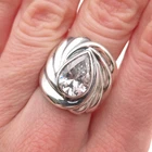 925 Sterling Silver Vintage Pear-Cut C Z Modernist Oxidized Ring Size 6.25