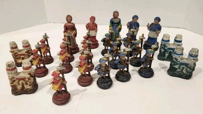 Vintage Spanish Conquistador Aztec Mayan Complete Chess 24 Replacement Pieces 