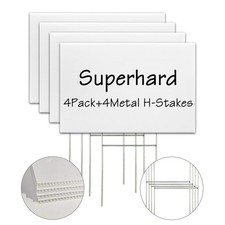 4 Pack 18 x 12 Inches White Plastic Blank Yard Lawn Signs With Stakes