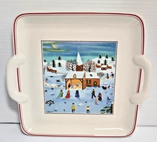 Villeroy & Boch  Naif Christmas 8" Square Handled Cake Plate/Serving Dish