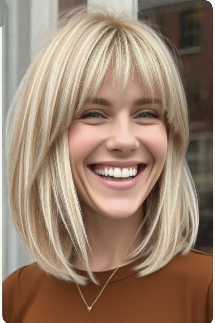 Highlight Blonde Wig With Bangs 100% Human Hair 13x4 Lace Front Wig for Women