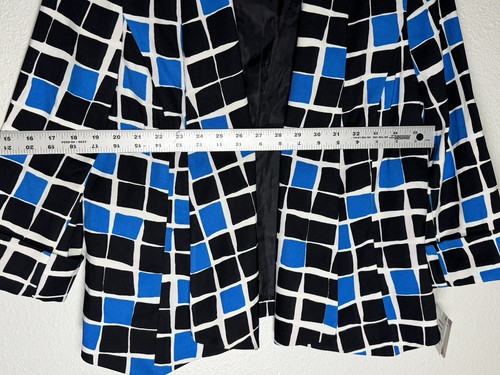 KASPER Womens Open Front Blazer Size 6 Multicolor Blue Black Squares Surf Multi - Picture 3 of 10