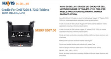 Havis DS-DELL-613 Cradle NO DOCK Dell Latitude Rugged 12" Tablets 7212, 7220 