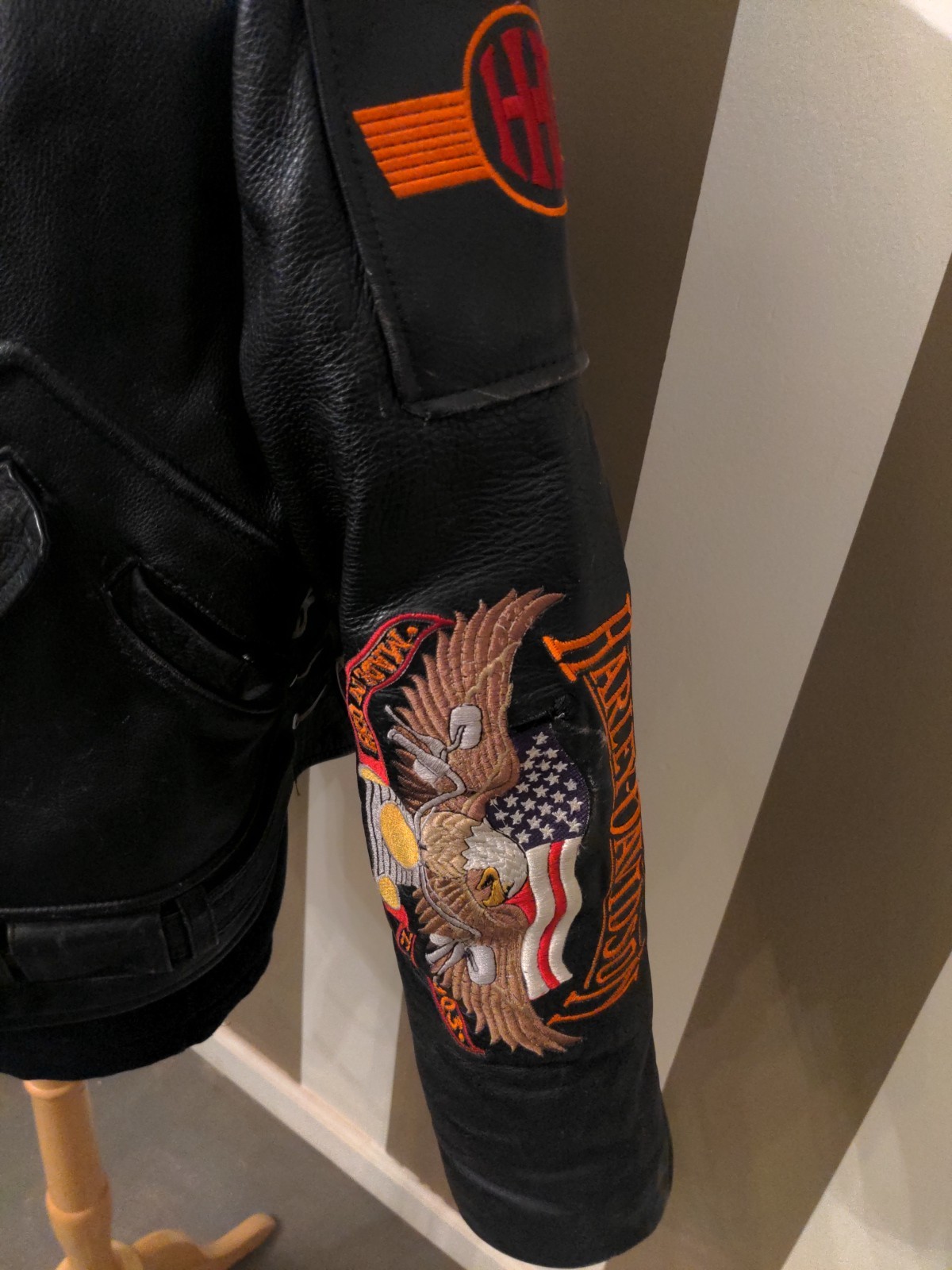 Very Rare harley-davidson leather jacket mens XL  Embroidery Patches Black Biker image 3