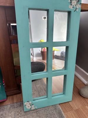 VTG  6 Pane Mirror Rustic Home Decor Teal Wall Mirror 22X12 