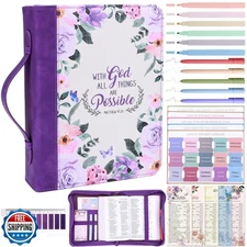 XKDOUS 24 Pcs Bible Cover Case for Women, Bible Journaling Kit, P