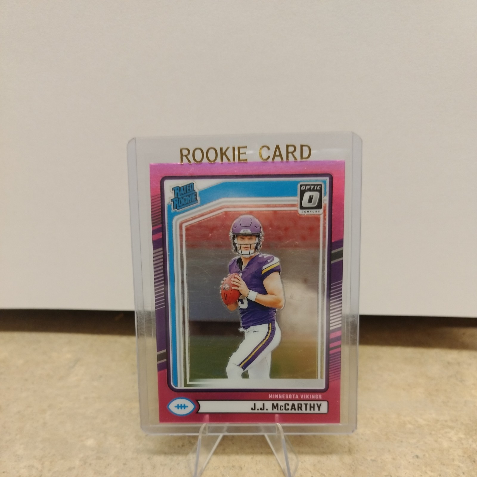 2024 Donruss #303 J.J. McCarthy Optic Rated Rookie Preview Pink Vikings RC