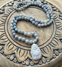 Blue Opal And Jade Buddha Pendant Necklace