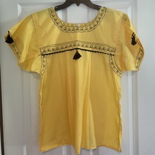 Hand Embroidered Oaxaca Blouse Yellow And Black Large