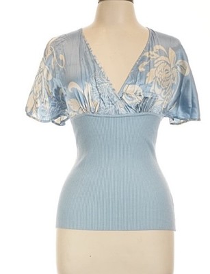 Y2k Bebe Silk Blend Large Pale Blue Floral Top
