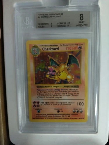1999 Shadowless Charizard Holo Base Set #4/102 BGS 8 With Subgrades