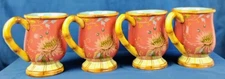 Tracy Porter Coffee Mug Cup Set Artesian Road Hand Painted Lot of 4 Mugs