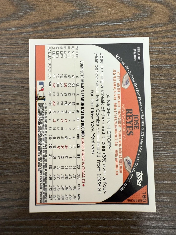 2009 Topps Chrome #160 Jose Reyes Refractors - Image 2 of 2