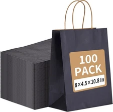 RACETOP 100 Pack 8x4.5x10.8 Inch Medium Navy Blue Paper Gift Bags with Handles