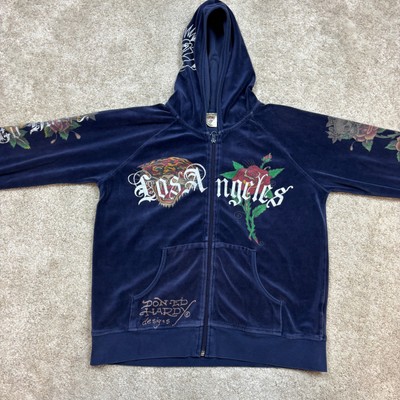 Rare Vintage Ed Hardy Los Angeles Velour Full Zip Hoodie Women's