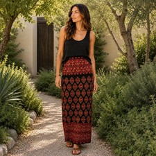 Maxi Falda Peruvian Connection M Negra Kilim Brasov Pima Algodón Geométrico Boho