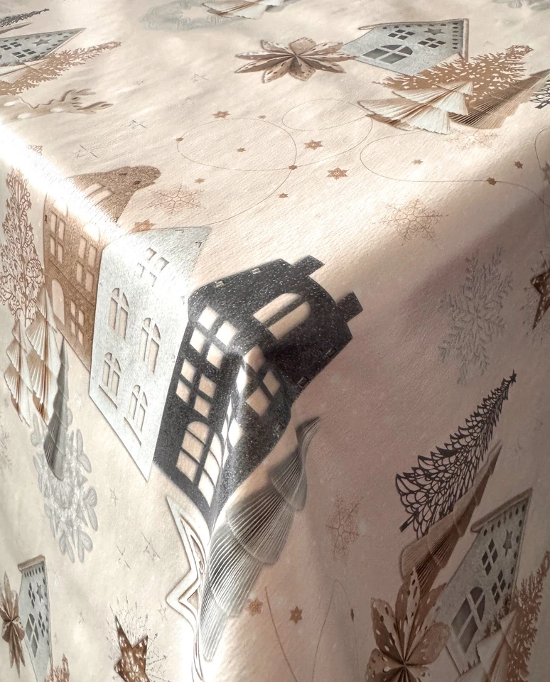 PVC Tischdecke BERGEN Weihnachten beige gold Wachstuch abwaschbar Meterware  - Bild 2 von 3