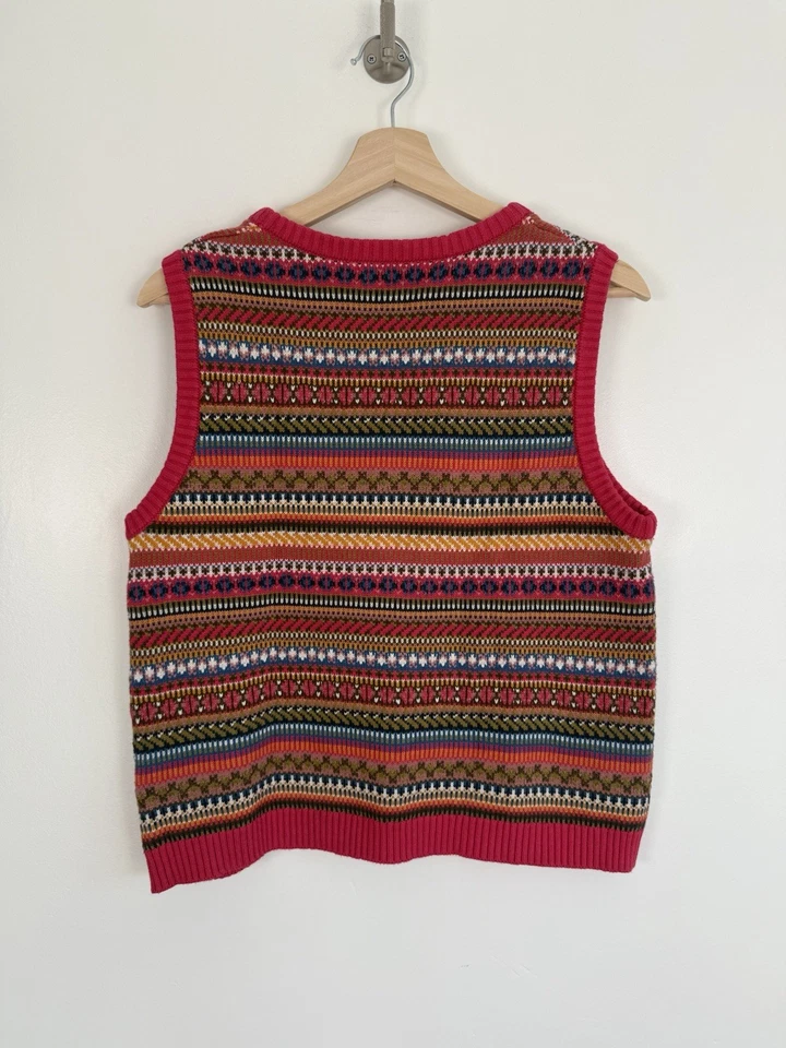 Seasalt Knitted Vest Size Uk 14 Red Striped Chunky Sleeveless Jumper Tank Cotton - Image 3 of 4