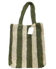 Primark Green Striped Straw Beach Bag Double ...