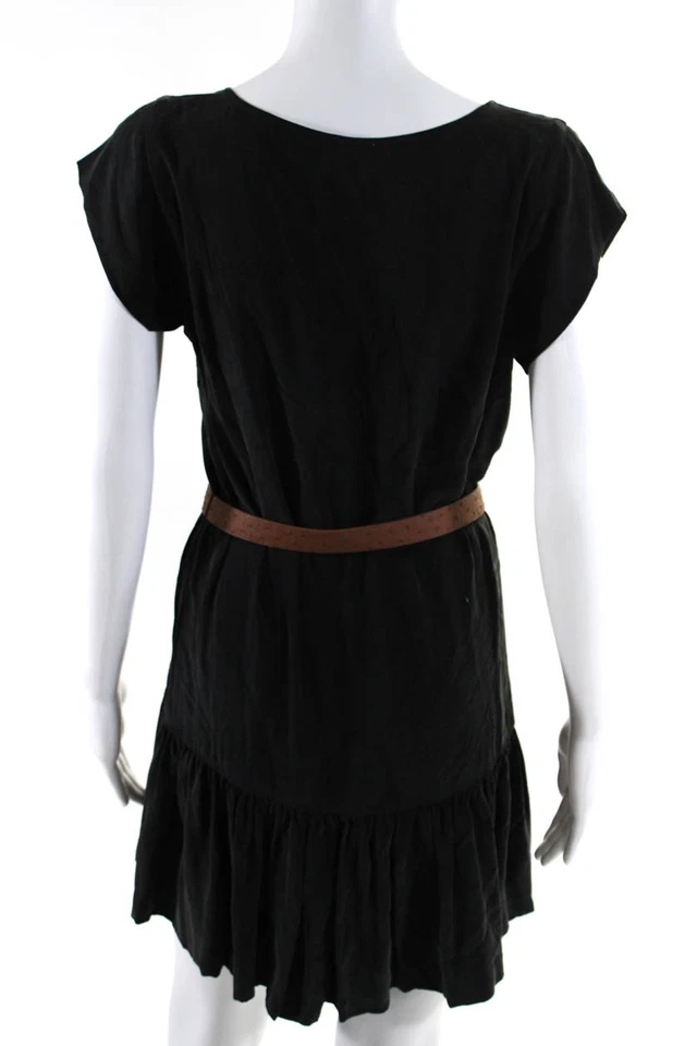 Joie женщин черный шелк декольте ремень коротким рукавом Shift платье размер S - Изображение 3 из 4