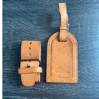 Authentic Louis Vuitton Vachetta Leather Name Luggage Tag And Poignet Set SN222