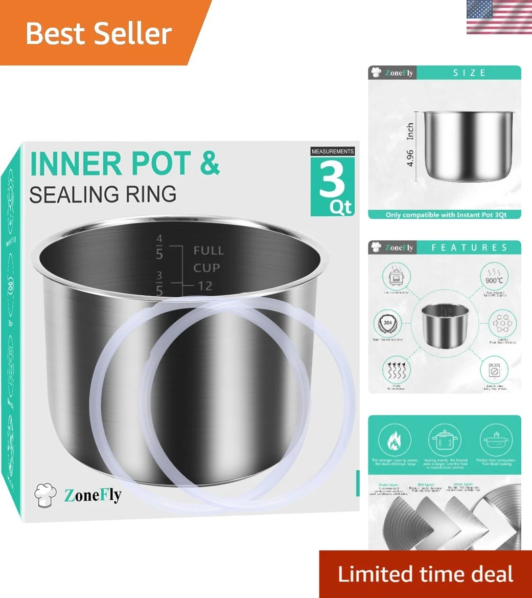 Instant Pot 3 Qt Inner Pot Replacement Stainless Steel Dishwasher Safe Cookin...