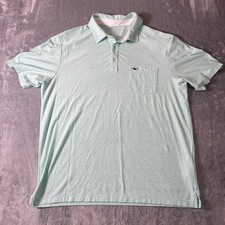 Vineyard Vines Mens Edgartown Polo Shirt M Mint Green Striped Pocket Whale Logo