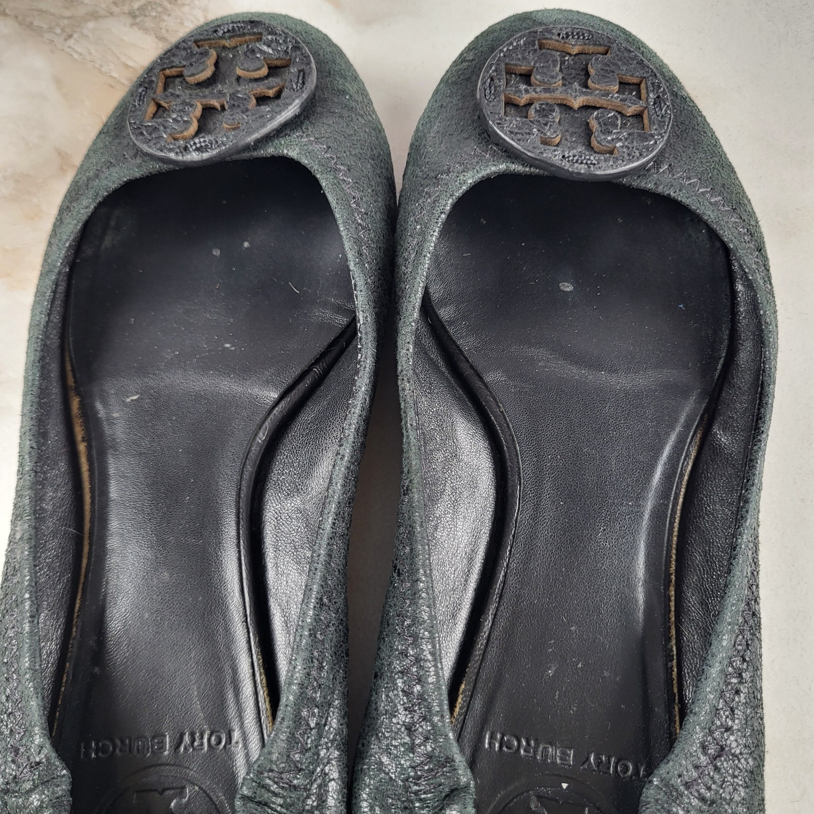 Tory Burch Reva Distressed Leather Ballet Flats Women's Size 8 M Black thumbnail 16