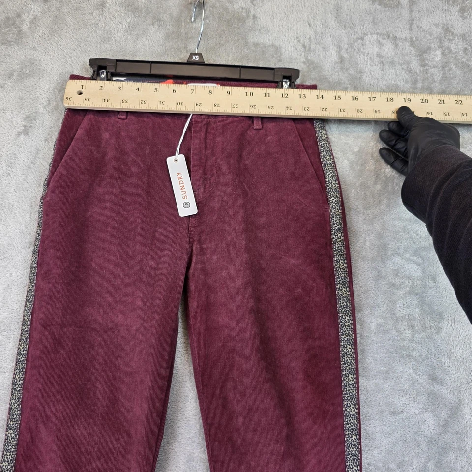 Pantalones Sundry Mujer 25 Borgoña Vino Pana Rayas Laterales Borde Leopardo Informal Foto 4 de 4