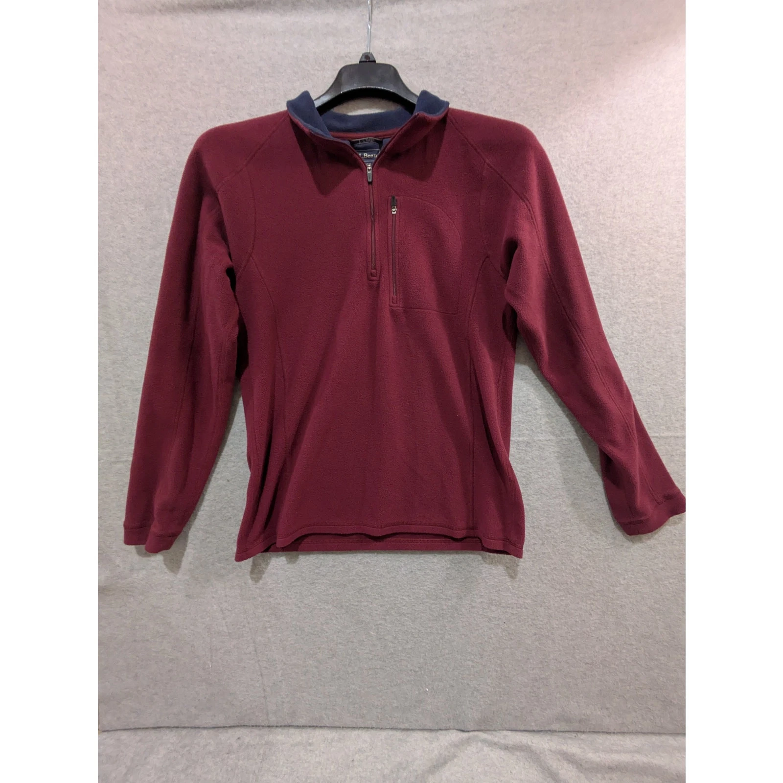 L.L Bean Jacket Men's S Maroon Red 1/4 Zip Red Pocket Fleece Pullover Jacket