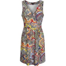 Tommy Hilfiger Dress Womens 6 Multi Paisley Faux Wrap Sleeveless Cotton Summer